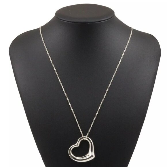 TIFFANY&Co. Open Heart Large Necklace Elsa Peretti Silver925 20.0g Women